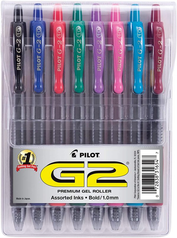 PILOT G2 Premium Refillable & Retractable Rolling Ball Gel Pens, Bold Point, Assorted Color Inks