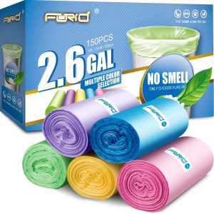 Small Trash Bag, 2.6 Gallon Garbage Bags FORID Bathroom Trash can Liners for Bedroom Home Kitchen 150 Counts 5 Color