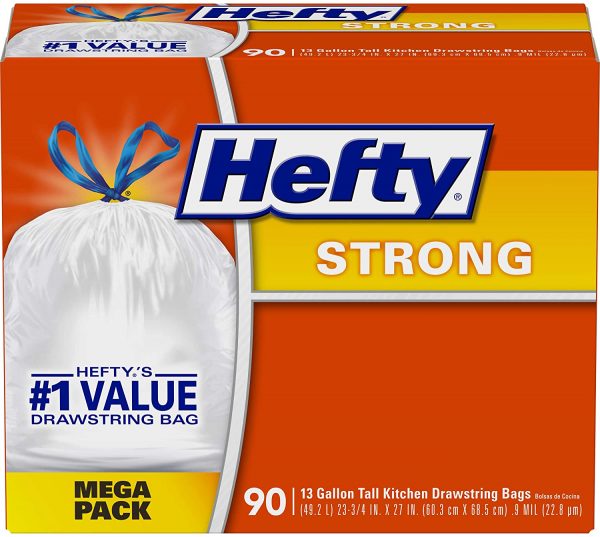 Hefty Strong Tall Kitchen Trash Bags, White